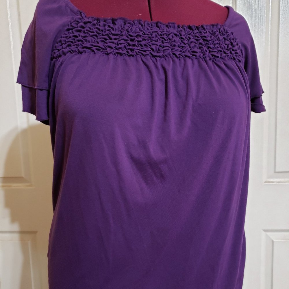 Purple Ruffle Neckline Blouse
